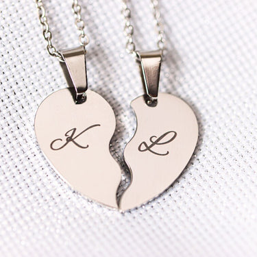 Personalized Engraved Split Hearts Shape Necklace