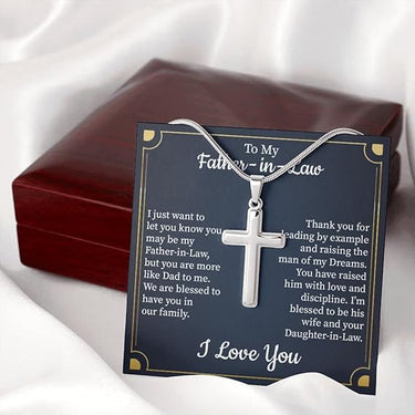 Personalized Gift For Father In Law - Cross Pendant Necklace - Thank You for Leading by Example and Raising the an of My Dreams