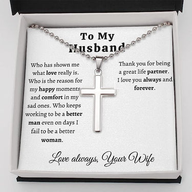 Cross Necklace, Gift for Husband, Happy anniversary, my love. Here's to the laughter, the tears, and all the moments we've shared