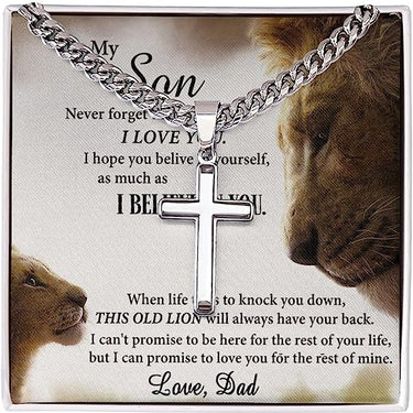 Cross Necklace, Snake Chain, Ball Chain, Gift for Son, "May this gift be a constant reminder that you are capable of achieving anything you set your mind to."