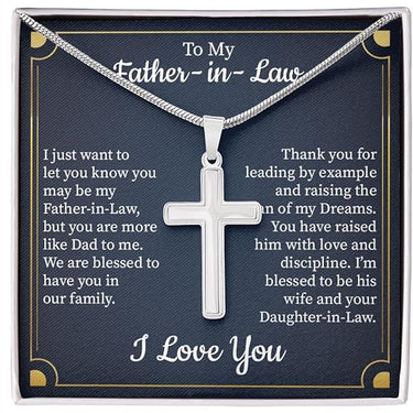 Personalized Gift For Father In Law - Cross Pendant Necklace - Thank You for Leading by Example and Raising the an of My Dreams