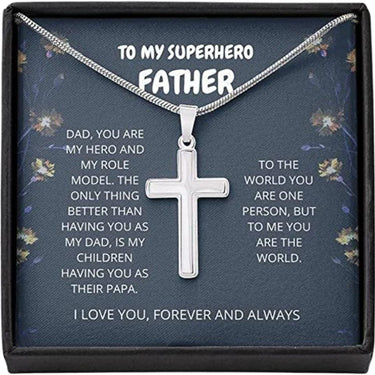 Dad Necklace, Father's Day Necklace – Dad You Are My World Gift For Fathers Day Cross Necklace