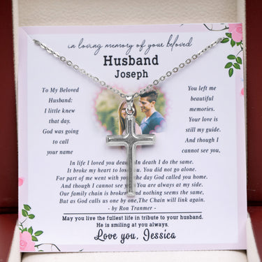 Personalized Gift from Wife to Husband - Cross Pendant Necklace - In Loving Memory in Your Beloved