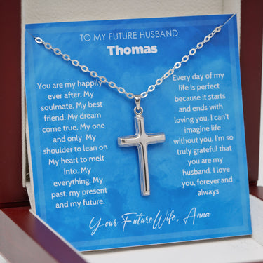 Personalized Gifts from Bride to Groom - Cross Pendant Necklace - You are My Happily Ever After