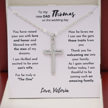 Personalized Gifts From Bride To Father In Law - Cross Pendant Necklace- To My new Dad on the Wedding day