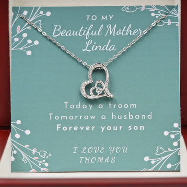 Personalized Gifts from Grooms to Parent -  Dancing Heart Pendant Necklace - To my Beautiful Mother, I love You