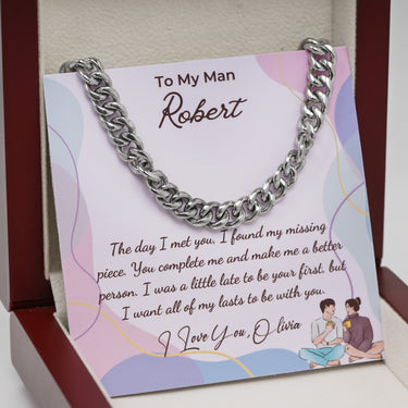 Personalized Gifts from Girlfriend to Boyfriend Gift - Curb Chain Necklace - To My Man, I Love You.