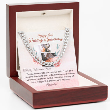 Personalized Gift from Wife to Husband - Curb Chain Necklace - 3rd Weding Anniversary to Huband Gifts