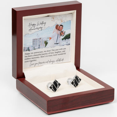 Personalized Gift from Wife to Husband - Black Lineage Links Cufflinks - First Weding Anniversary to Huband Gifts