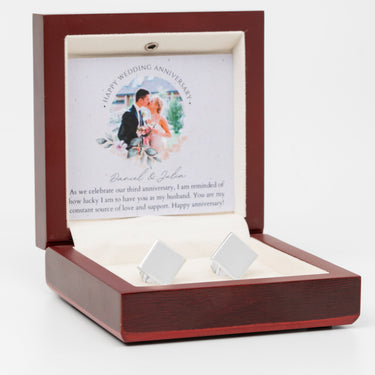 Personalized Gift from Wife to Husband - Chic Square Cufflinks - 3rdWeding Anniversary to Huband Gifts