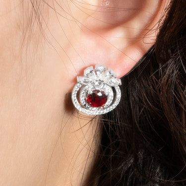 Red Stones Round Earrings