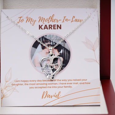 Personalized Gift from Groom to Mother In Law - I Love You Mom Heart Necklace - I am Happy Everyday