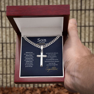 Cross Necklace, Snake Chain, ball chain, "As you open this gift, remember that life is a series of precious moments. Cherish them."