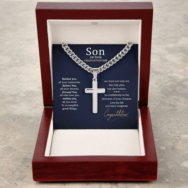 Cross Necklace, Snake Chain, ball chain, "As you open this gift, remember that life is a series of precious moments. Cherish them."