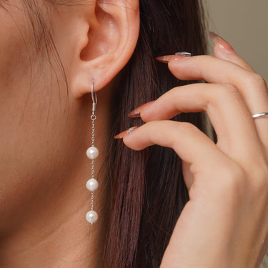 Dainty Long Dangle Pearl Earrings